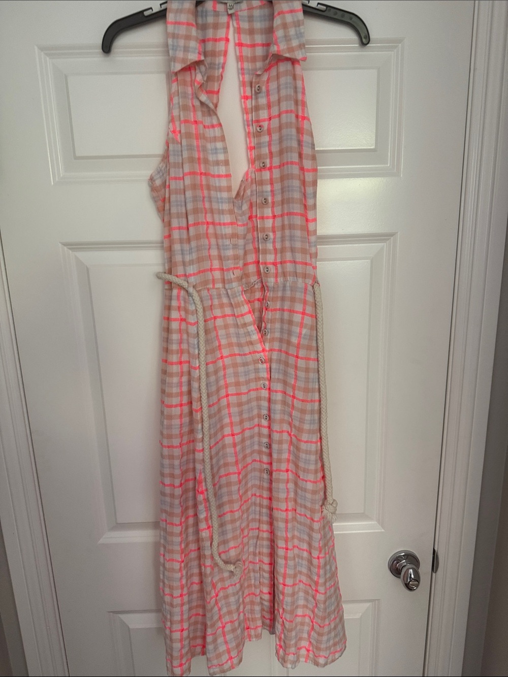 Ella Moss Coral Plaid Maxi Dress with Rope Waist